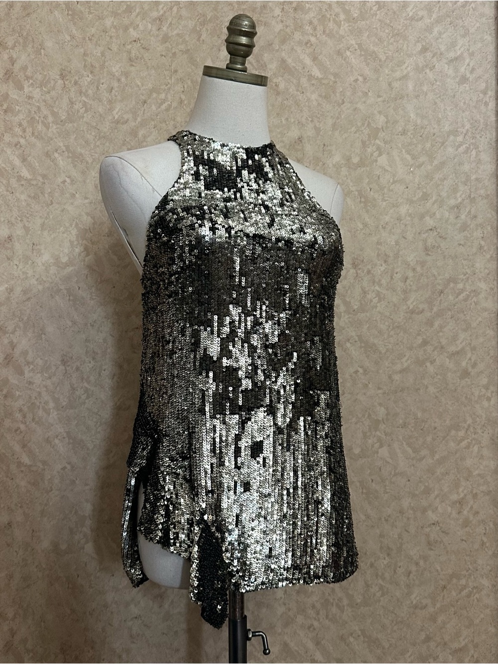 3.1 Phillip Lim Sequin Gold Metallic Embellished Racerback Ruffle Tank Top Tunic